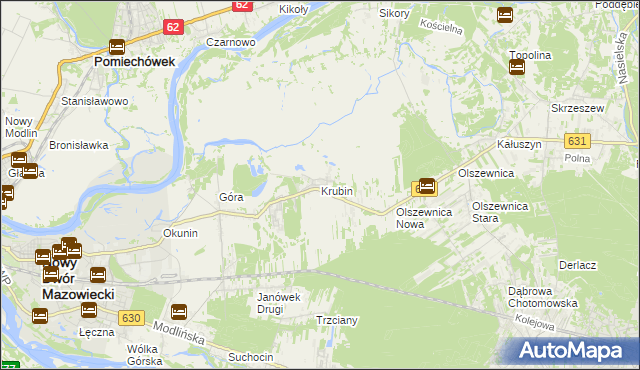 mapa Krubin gmina Wieliszew, Krubin gmina Wieliszew na mapie Targeo