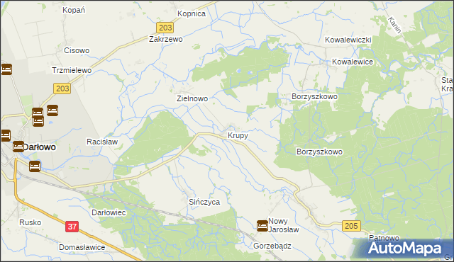mapa Krupy gmina Darłowo, Krupy gmina Darłowo na mapie Targeo