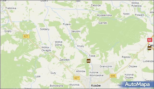 mapa Krupy gmina Kosów Lacki, Krupy gmina Kosów Lacki na mapie Targeo