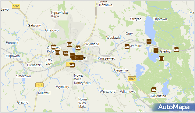 mapa Kruszewiec gmina Kętrzyn, Kruszewiec gmina Kętrzyn na mapie Targeo
