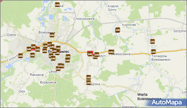 mapa Kruszyn gmina Bolesławiec, Kruszyn gmina Bolesławiec na mapie Targeo