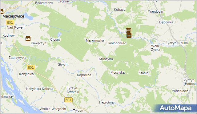 mapa Kruszyna gmina Trojanów, Kruszyna gmina Trojanów na mapie Targeo