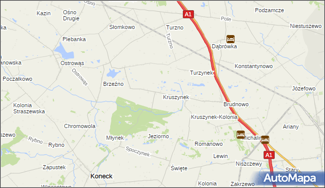 mapa Kruszynek gmina Koneck, Kruszynek gmina Koneck na mapie Targeo