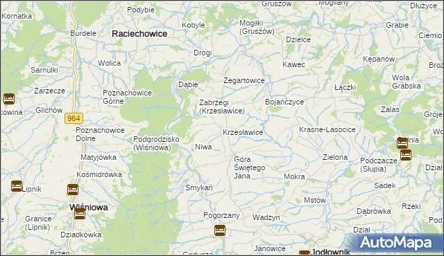mapa Krzesławice gmina Raciechowice, Krzesławice gmina Raciechowice na mapie Targeo