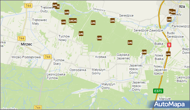 mapa Krzewa gmina Iłża, Krzewa gmina Iłża na mapie Targeo