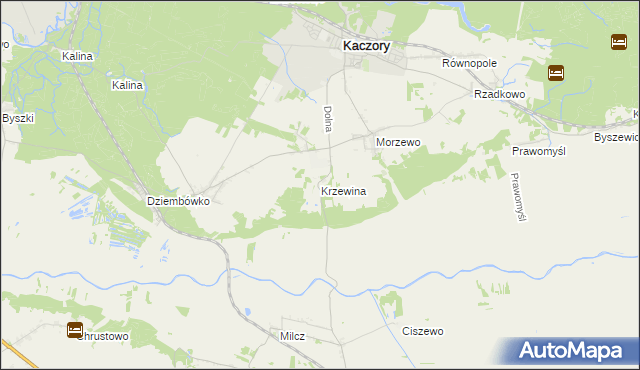 mapa Krzewina gmina Kaczory, Krzewina gmina Kaczory na mapie Targeo