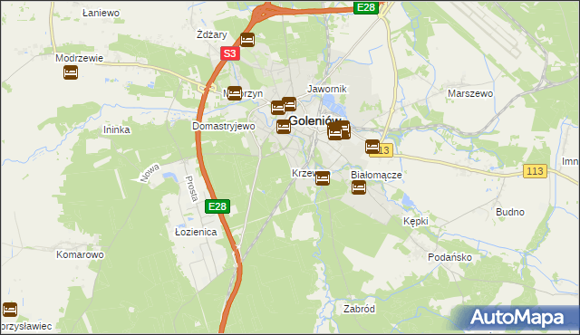 mapa Krzewno gmina Goleniów, Krzewno gmina Goleniów na mapie Targeo