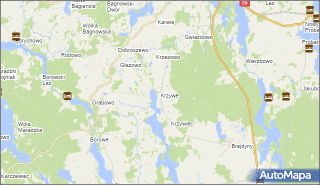mapa Krzywe gmina Mrągowo, Krzywe gmina Mrągowo na mapie Targeo