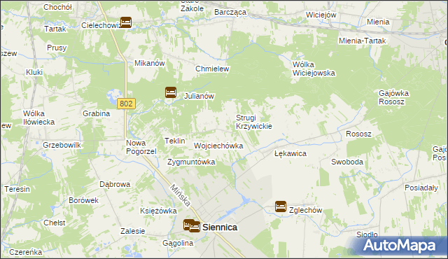 mapa Krzywica gmina Siennica, Krzywica gmina Siennica na mapie Targeo