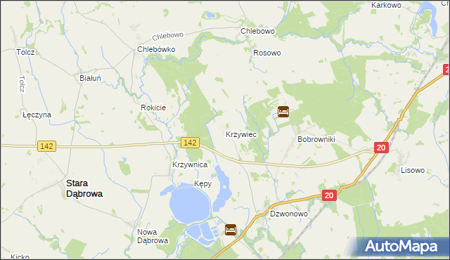 mapa Krzywiec gmina Marianowo, Krzywiec gmina Marianowo na mapie Targeo