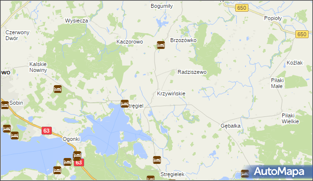 mapa Krzywińskie gmina Pozezdrze, Krzywińskie gmina Pozezdrze na mapie Targeo