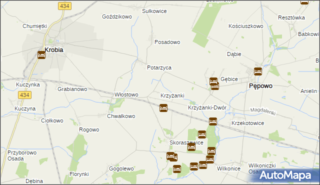 mapa Krzyżanki gmina Pępowo, Krzyżanki gmina Pępowo na mapie Targeo