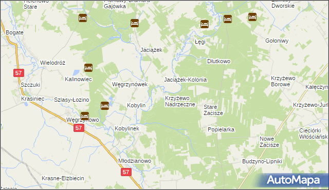 mapa Krzyżewo Nadrzeczne, Krzyżewo Nadrzeczne na mapie Targeo