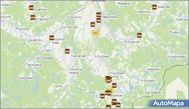 mapa Krzyżowa gmina Jeleśnia, Krzyżowa gmina Jeleśnia na mapie Targeo