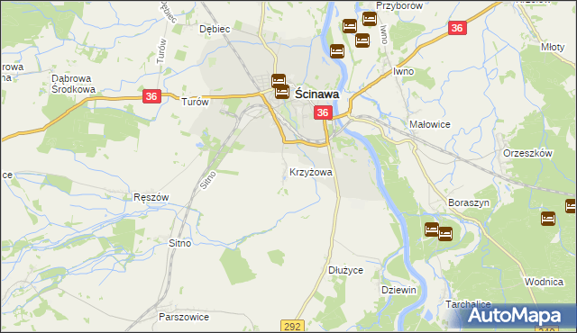 mapa Krzyżowa gmina Ścinawa, Krzyżowa gmina Ścinawa na mapie Targeo