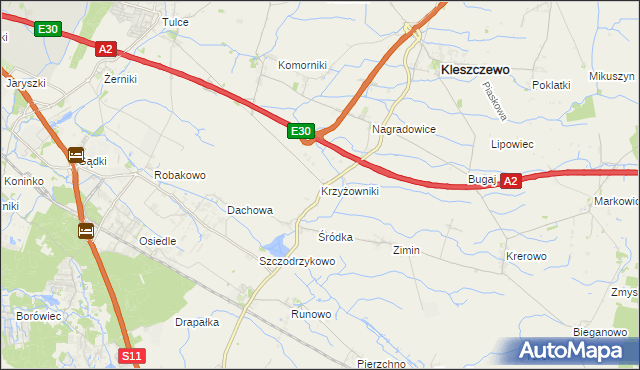 mapa Krzyżowniki gmina Kleszczewo, Krzyżowniki gmina Kleszczewo na mapie Targeo