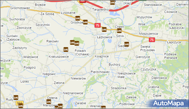 mapa Książnice gmina Gdów, Książnice gmina Gdów na mapie Targeo