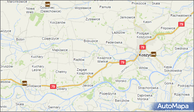 mapa Książnice Wielkie, Książnice Wielkie na mapie Targeo