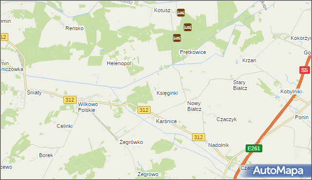 mapa Księginki gmina Śmigiel, Księginki gmina Śmigiel na mapie Targeo