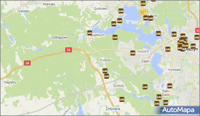 mapa Kudypy gmina Gietrzwałd, Kudypy gmina Gietrzwałd na mapie Targeo