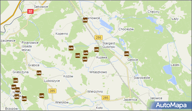 mapa Kujawa gmina Gubin, Kujawa gmina Gubin na mapie Targeo