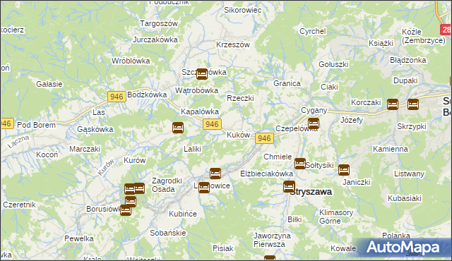 mapa Kuków gmina Stryszawa, Kuków gmina Stryszawa na mapie Targeo