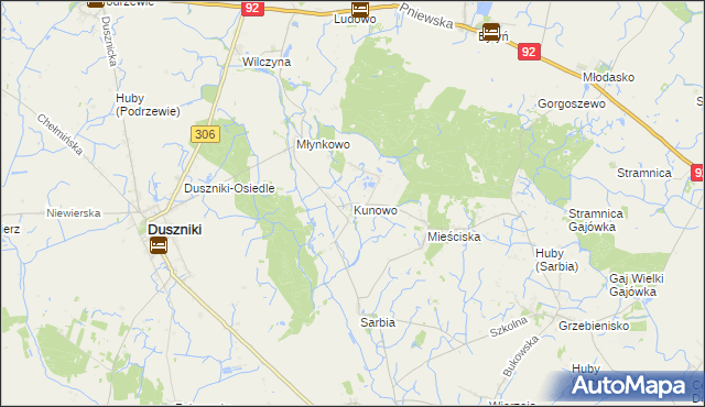 mapa Kunowo gmina Duszniki, Kunowo gmina Duszniki na mapie Targeo