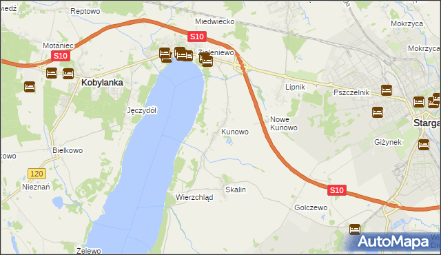 mapa Kunowo gmina Kobylanka, Kunowo gmina Kobylanka na mapie Targeo