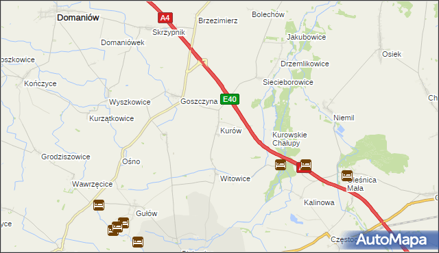 mapa Kurów gmina Wiązów, Kurów gmina Wiązów na mapie Targeo