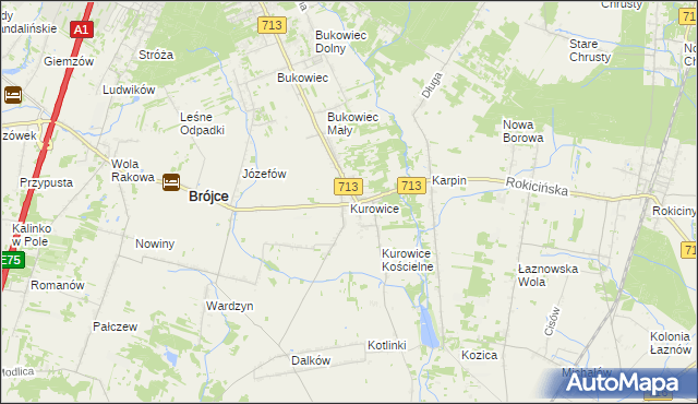 mapa Kurowice gmina Brójce, Kurowice gmina Brójce na mapie Targeo