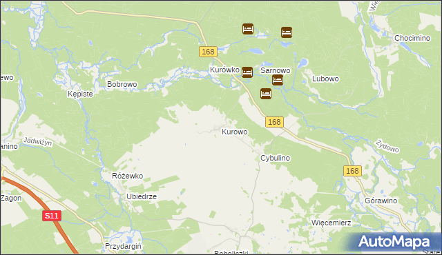 mapa Kurowo gmina Bobolice, Kurowo gmina Bobolice na mapie Targeo