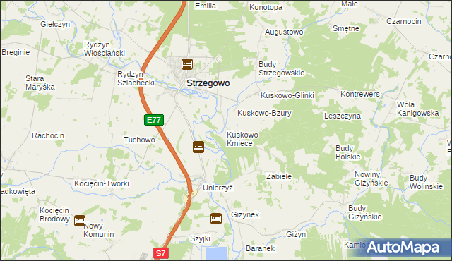 mapa Kuskowo Kmiece, Kuskowo Kmiece na mapie Targeo