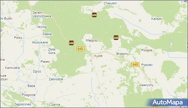 mapa Kuzie gmina Zbójna, Kuzie gmina Zbójna na mapie Targeo