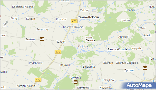 mapa Kuźnica gmina Ceków-Kolonia, Kuźnica gmina Ceków-Kolonia na mapie Targeo