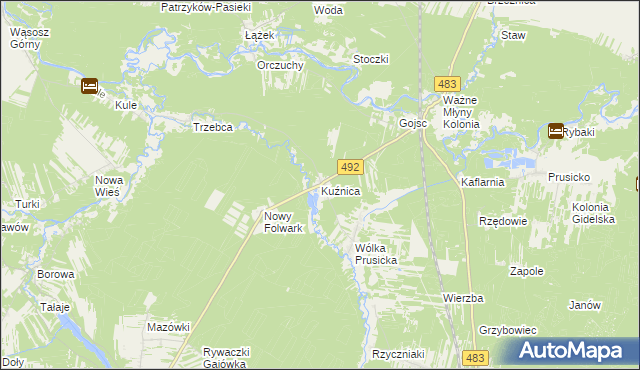 mapa Kuźnica gmina Nowa Brzeźnica, Kuźnica gmina Nowa Brzeźnica na mapie Targeo