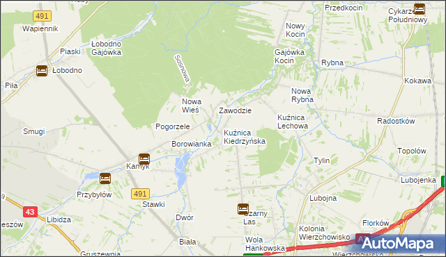 mapa Kuźnica Kiedrzyńska, Kuźnica Kiedrzyńska na mapie Targeo