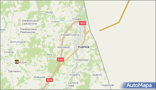 mapa Kuźnica powiat sokólski, Kuźnica powiat sokólski na mapie Targeo