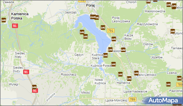 mapa Kuźnica Stara gmina Poraj, Kuźnica Stara gmina Poraj na mapie Targeo