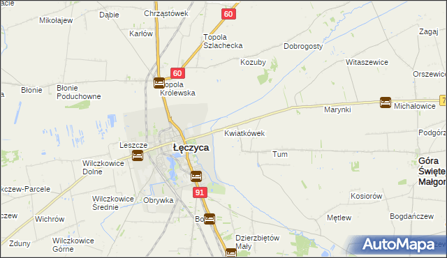 mapa Kwiatkówek gmina Góra Świętej Małgorzaty, Kwiatkówek gmina Góra Świętej Małgorzaty na mapie Targeo