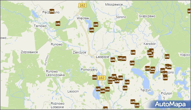 mapa Łabędzie gmina Drawsko Pomorskie, Łabędzie gmina Drawsko Pomorskie na mapie Targeo