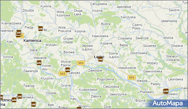 mapa Łącko powiat nowosądecki, Łącko powiat nowosądecki na mapie Targeo