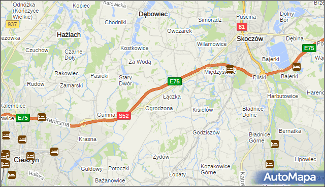 mapa Łączka gmina Dębowiec, Łączka gmina Dębowiec na mapie Targeo