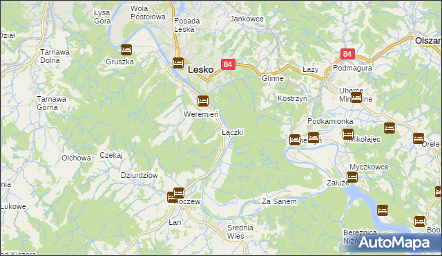 mapa Łączki gmina Lesko, Łączki gmina Lesko na mapie Targeo