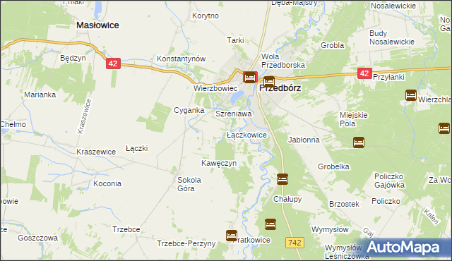 mapa Łączkowice gmina Masłowice, Łączkowice gmina Masłowice na mapie Targeo