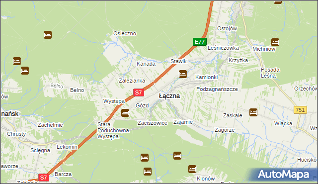 mapa Łączna powiat skarżyski, Łączna powiat skarżyski na mapie Targeo