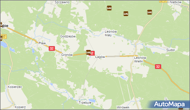 mapa Łagów gmina Dąbie, Łagów gmina Dąbie na mapie Targeo