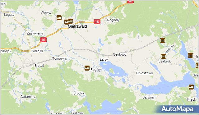 mapa Łajsy gmina Gietrzwałd, Łajsy gmina Gietrzwałd na mapie Targeo
