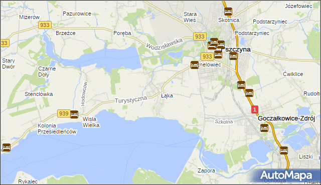 mapa Łąka gmina Pszczyna, Łąka gmina Pszczyna na mapie Targeo