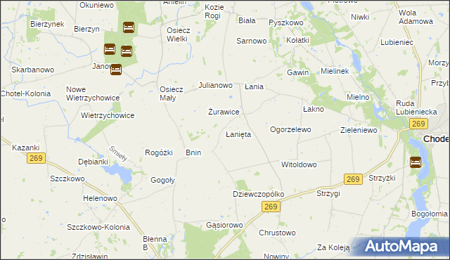 mapa Łanięta gmina Chodecz, Łanięta gmina Chodecz na mapie Targeo