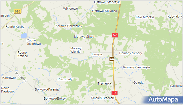 mapa Łanięta gmina Krzynowłoga Mała, Łanięta gmina Krzynowłoga Mała na mapie Targeo